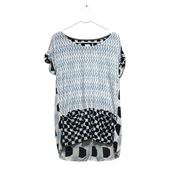 Anthropologie Tops - Anthropologie 9-H15 STCL Tunic Top Size M Navy White Geometric Print High Low